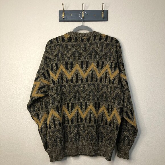London Fog Vintage Chevron Grandpa Sweater Wool Blend Men's 1X Big V-neck Knit - Picture 9 of 9